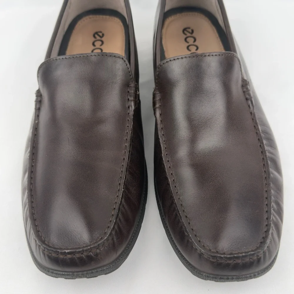 Ecco Classic Dark Brown Leather Slip-On Loafers Comfort